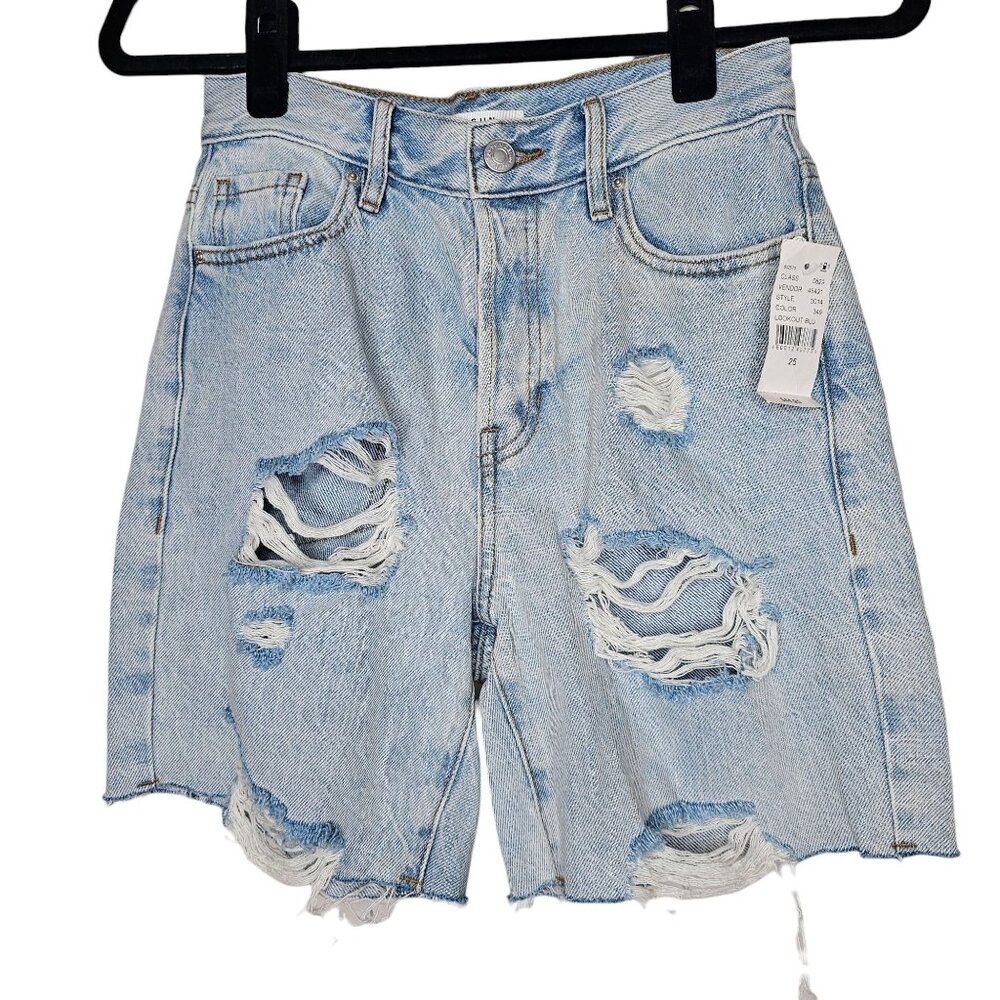 ❤️PacSun 25 High Rise Boy Shorts Denim Button Fly Distressed Light Wash Festival